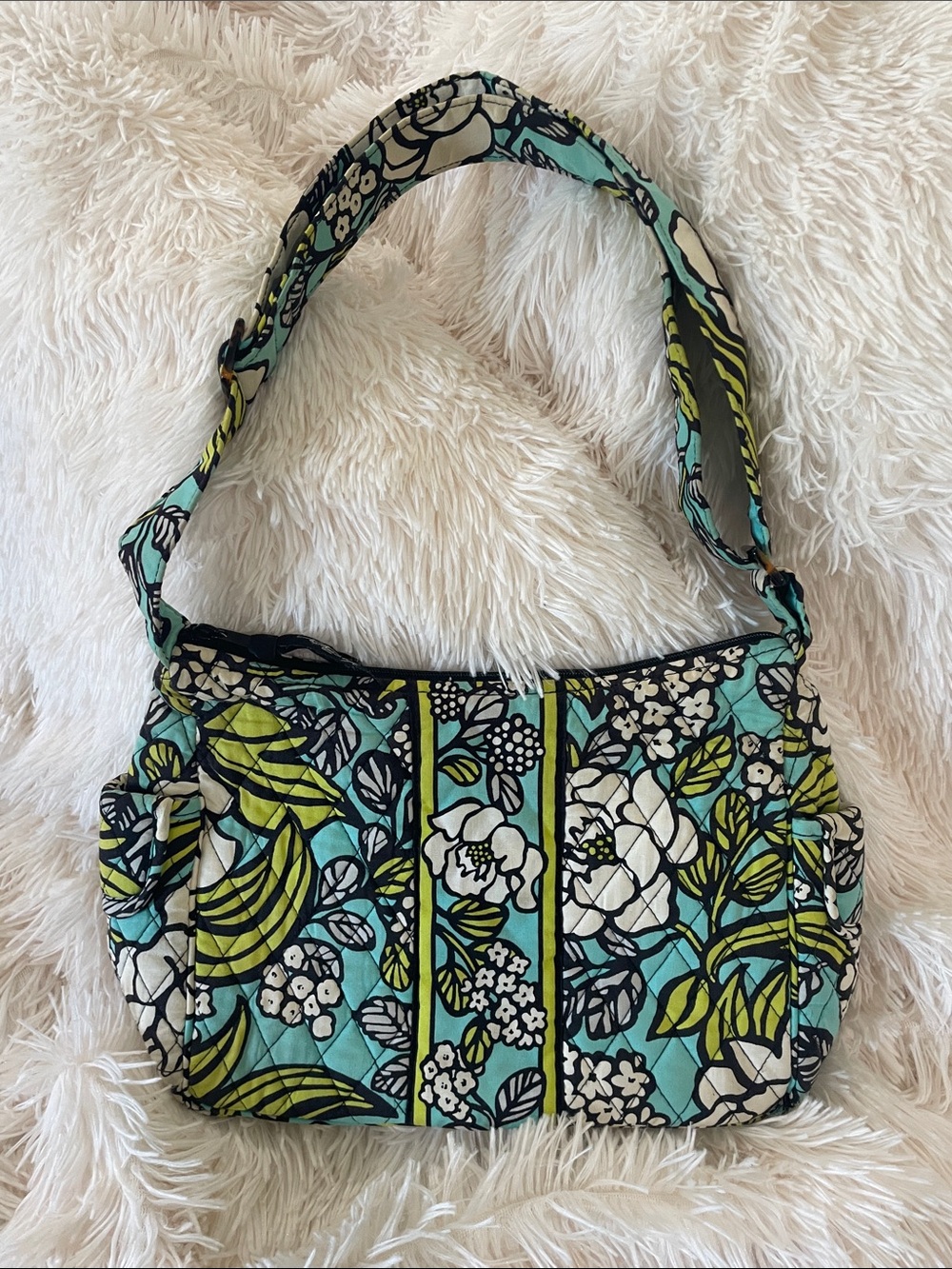 Vera Bradley Quilted Floral Shoulder Bag in Aqua, Lime & White